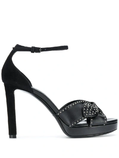 Saint Laurent Bow-embellished Studded Leather And Suede Platform Sandals In Black
