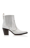 Ganni Callie Croc-effect Leather Ankle Boots In White
