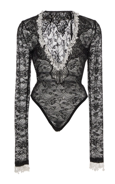 Christopher Kane Pearl-embellished Lace Bodysuit In Black