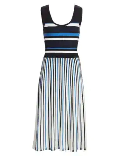 Tanya Taylor Iolanda Mix Stripe Sleeveless Midi Dress In Navy White