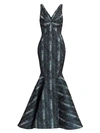 ZAC POSEN Metallic Party Jacquard Snake Print Mermaid Gown