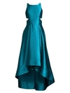 AIDAN MATTOX Satin Cutout High-Low Evening Dress