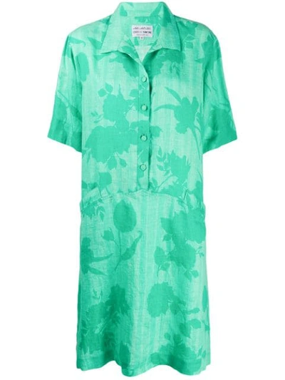 Pre-owned A.n.g.e.l.o. Vintage Cult 1980's Floral Shirt Dress In Light Green And Green