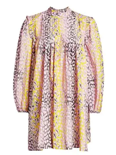 Ganni Leopard-print Cotton Midi Dress In Phantom