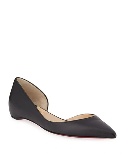 Christian Louboutin Iriza Half-d'orsay Red Sole Flats In Black