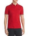 Fred Perry Twin Tipped Extra Slim Fit Pique Polo In Winter Red/ Snow White/ Navy