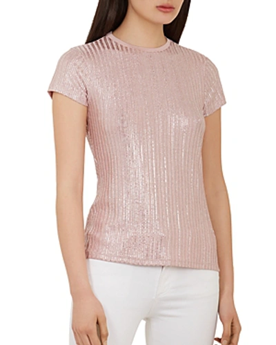 Ted Baker Catrino Metallic Knitted T-shirt In Pink