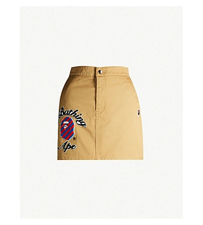 Bape Branded High-waist Cotton Mini Skirt In Beige