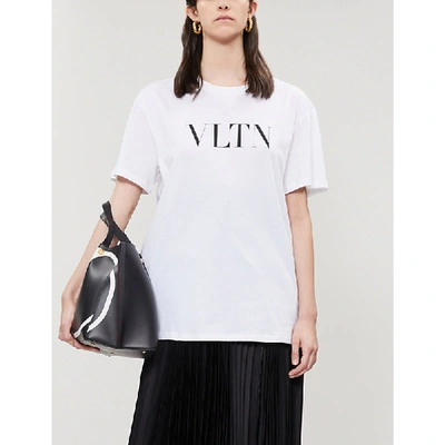 Valentino Logo-print Cotton-jersey T-shirt In White Black