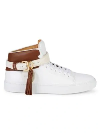 Buscemi Unisex Leather High-top Sneakers In White Brown