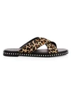 COACH Hailey Bead-Trim Leopard-Print Calf Hair Flat Sandals