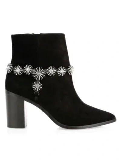 Schutz Teia Embellished Harness Suede Ankle Boots In Black