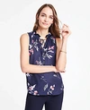 ANN TAYLOR FLORAL DOUBLE RUFFLE TIE NECK SHELL,502485