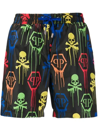 Philipp Plein Printed Swim Shorts In Black