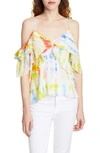 TANYA TAYLOR TAVIA RUFFLE DETAIL TIE DYE SILK & COTTON TOP,S19T579020