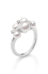 MIKIMOTO JAPAN COLLECTIONS DIAMOND & PEARL CLUSTER RING,MRQ10019ADXW