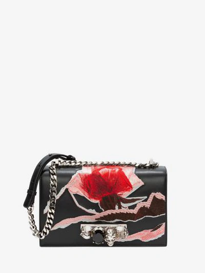 Alexander Mcqueen Embroidered Knuckle Ring Leather Crossbody Bag - Black In Black Multi