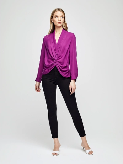 L Agence Mariposa Silk Crossover Blouse In Bright Plum
