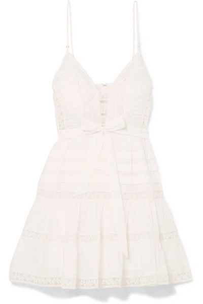 Zimmermann Honour Embroidered Tulle-trimmed Swiss-dot Cotton-voile Mini Dress In Ivory