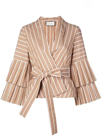 Alexis Lipa Striped Bell Sleeve Tie-waist Blouse In Tan Stripe