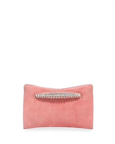 Jimmy Choo Venus Crystal-handle Suede Clutch Bag, Pink