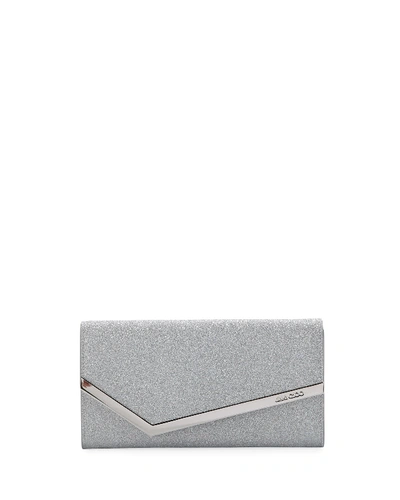 Jimmy Choo Emmie Glittered Leather Clutch Bag In Silver