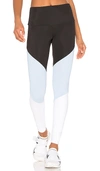 Onzie High Rise Track Legging In Blue. In Black  Bouquet & White Rib