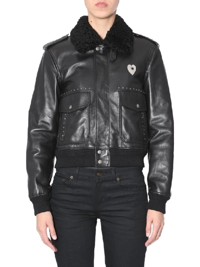 Saint Laurent Embellished Bomber Jacket In Black