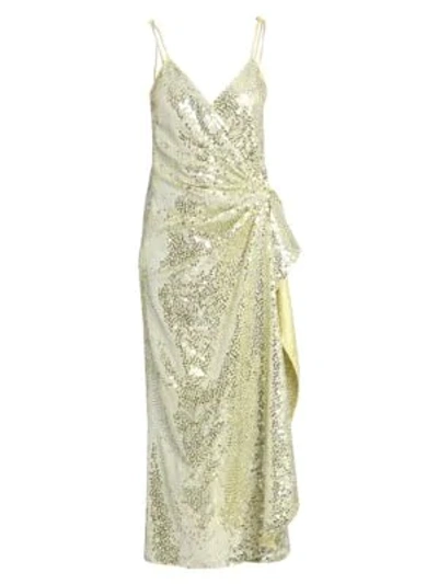 Attico Gathered Sequinned Wrap Dress In Pale Yellow