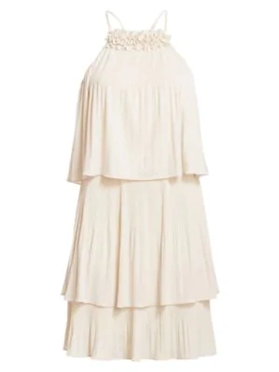 Halston Pleated Tiered Jersey Dress In Cream