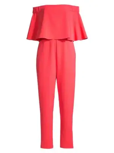 Aidan Mattox Off-the-shoulder Crepe Popover Jumpsuit In Deep Coral