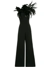 ISABEL SANCHIS FEATHERED ONE SHOULDER JUMPSUIT