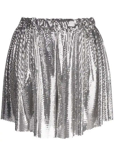 Rabanne Mini Mesh Shorts In Silver