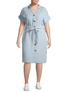 ABS BY ALLEN SCHWARTZ PLUS SELF-TIE BUTTON FRONT DRESS,0400010959233