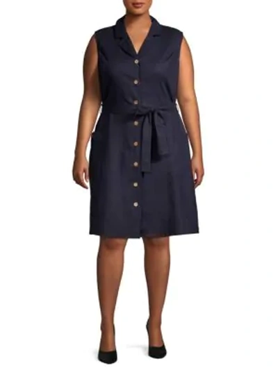 Abs By Allen Schwartz Plus Sleeveless Button-front Dress In Medium Navy