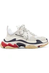 BALENCIAGA TRIPLE S LOGO-EMBROIDERED LEATHER, NUBUCK AND MESH SNEAKERS