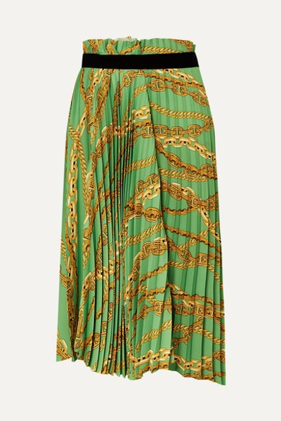 Balenciaga Asymmetric Pleated Printed Crepe Midi Skirt In Green