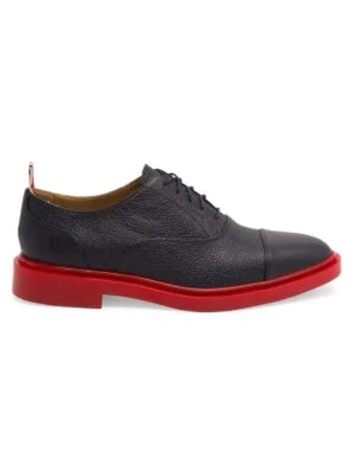 Thom Browne Oxford Leather Cap Toe Shoes In Navy