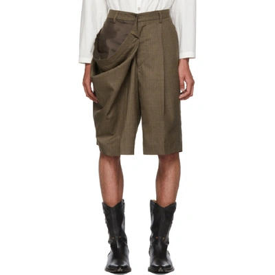 Hed Mayner Draped Side Shorts In Brown