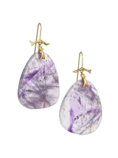 Annette Ferdinandsen Organic 18k Yellow Gold & Amethyst Earrings In Purple