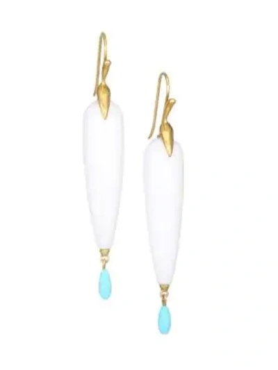 Annette Ferdinandsen Fauna 18k Yellow Gold, Agate & Turquoise Drop Earrings In White