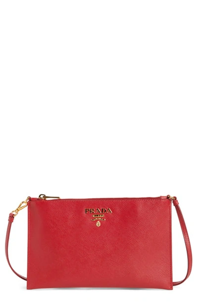 Prada Small Saffiano Leather Shoulder Bag In Fuoco