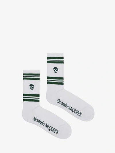 Alexander Mcqueen Skull Sport Socks In Ivory/light Green