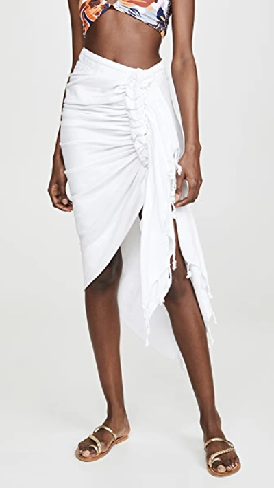 Just Bee Queen Tulum Ruched High-low Skirt In White