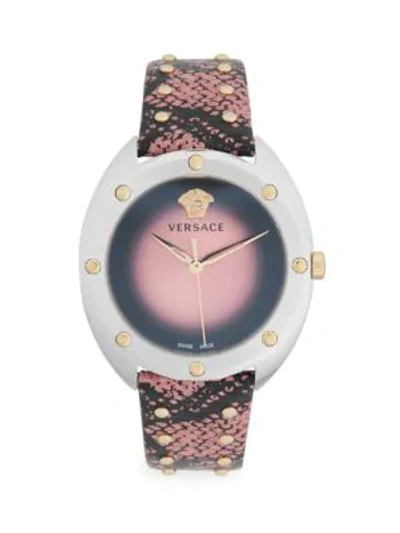 Versace Women's Shadov Snake Embossed Leather Strap Watch, 38mm In Grey