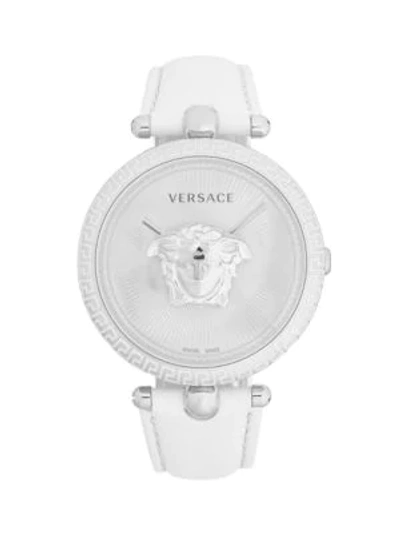 Versace Logo Stainless Steel & Leather-strap Watch In Grey