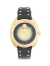 VERSACE Goldtone Stainless Steel, Diamond & Leather-Strap Watch