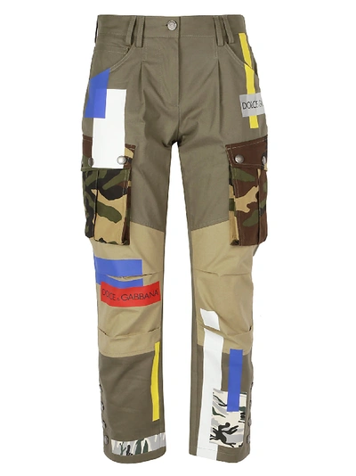 Dolce & Gabbana Military Patchwork Cropped Drill Pants In Green