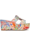 RENÉ CAOVILLA RENE' CAOVILLA WOMAN EMBELLISHED PRINTED CREPE PLATFORM SANDALS MULTICOLOR,3074457345620111925