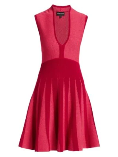 Armani Collezioni Emporio Armani Sleeveless Knit Fit-and-flare Dress In Dark Red